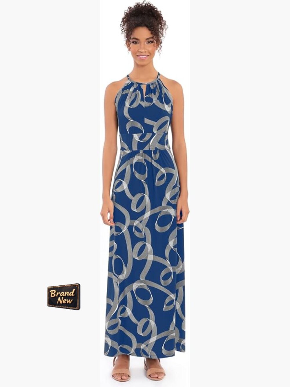 Halter Maxi Dress Sleeveless Printed Sheath Plus Size Vacation